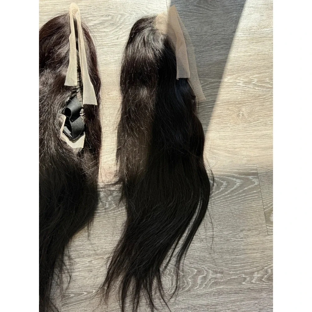 2 human blend laced wigs straight transparent 13*4 lace black 14